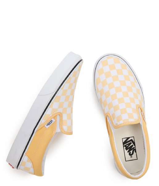 golden haze checkerboard slip on vans