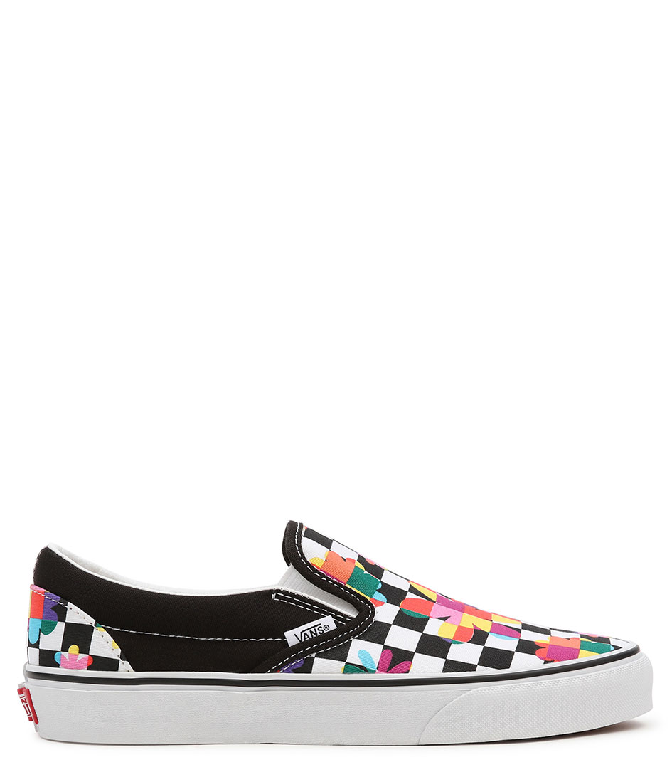 black and white checkered vans with flowers