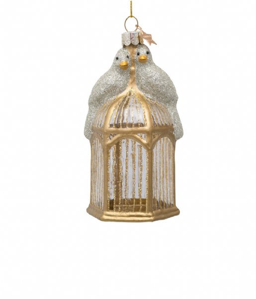 Vondels  Ornament glass birds on cage H12cm Gold