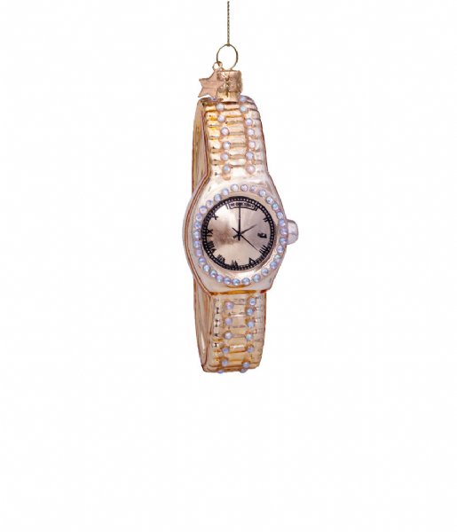 Vondels  Ornament glass watch diamonds H10cm Gold