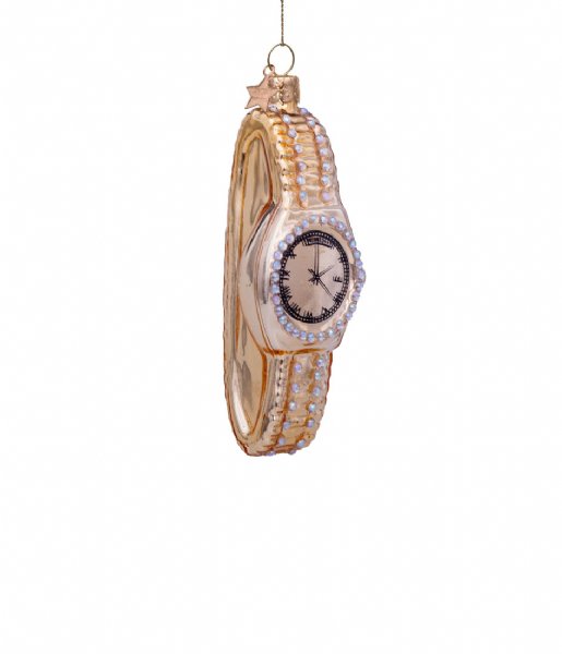 Vondels  Ornament glass watch diamonds H10cm Gold