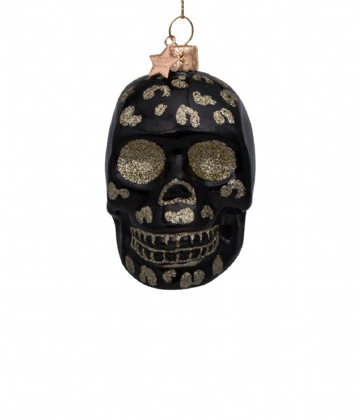 Vondels  Ornament glass skull head leopard print H8cm Black