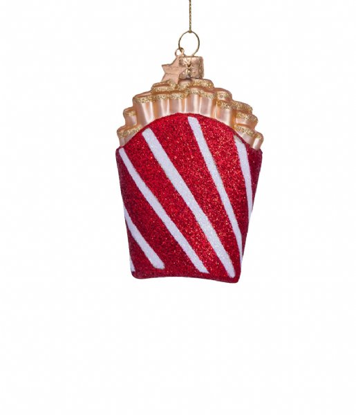 Vondels Kerstversiering Ornament glass glitter french fries H11cm Red