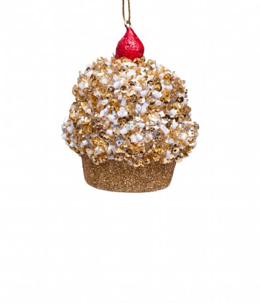 Vondels  Ornament cupcake allover glitters cherry on top H8cm Gold