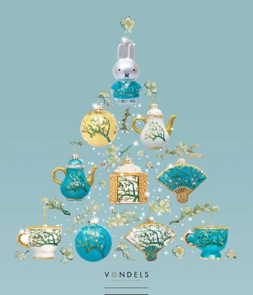 Vondels  Ornament glass Van Gogh blossom teapot H10cm box Blue