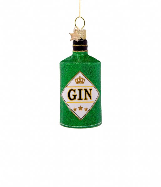 Vondels Kerstversiering Ornament glass glitter gin bottle H8cm Green