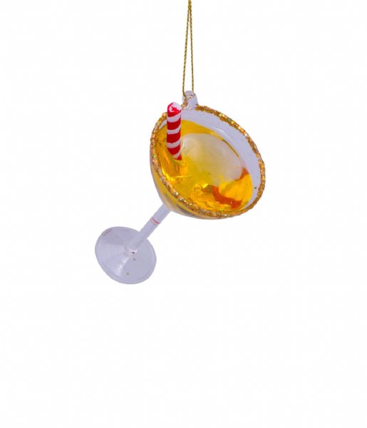 Vondels  Ornament glass cocktail with straw H3cm Yellow
