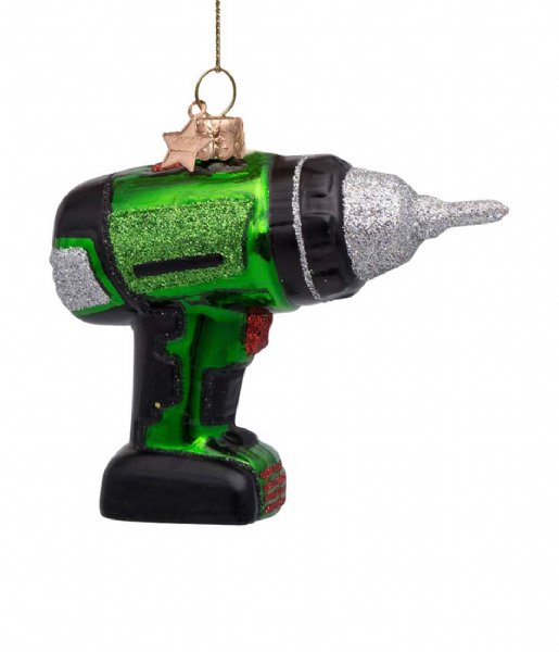 Vondels  Ornament Glass Green Drill Machine 8.5cm Green