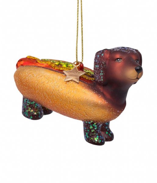 Vondels  Ornament Glass Hotdog Dachshund 6cm Brown
