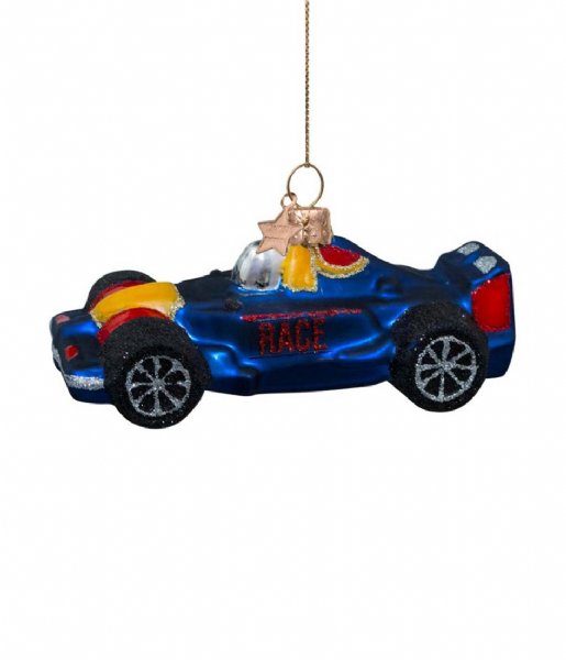 Vondels  Ornament Glass Blue Racing Car 5cm Blue
