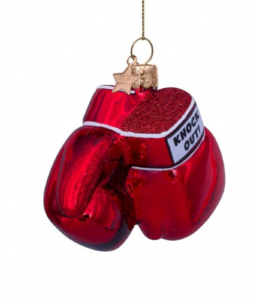 Vondels  Ornament Glass Red Shiny Boxing Gloves 8,5cm Red