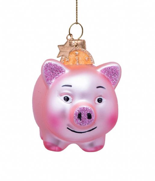 Vondels  Ornament Glass Soft Pink Matt Piggy Bank With Coin 5,5cm Pink